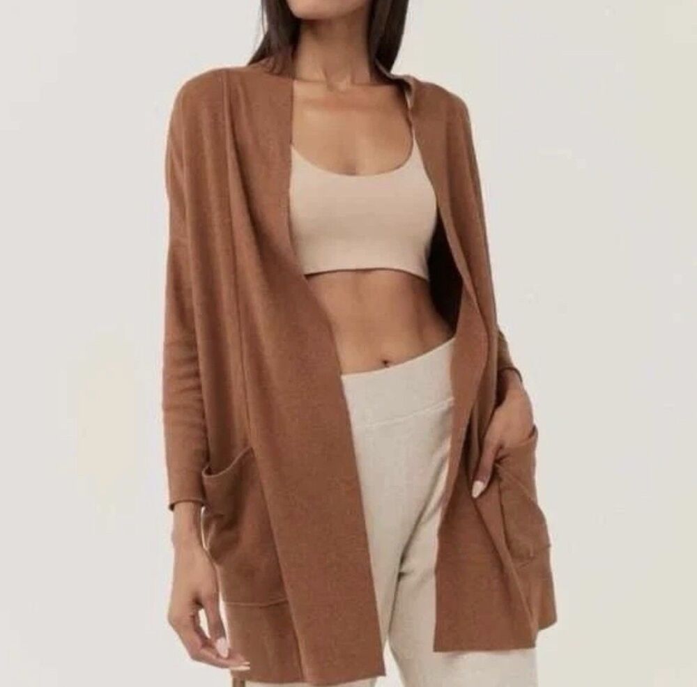 Pact Brooklyn Airplane Cardigan Brown‎ Lounge XS/S Organic Cotton